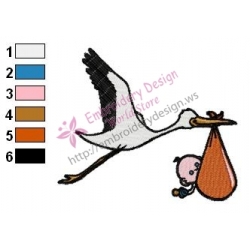 Baby with Storks Bird Embroidery Design